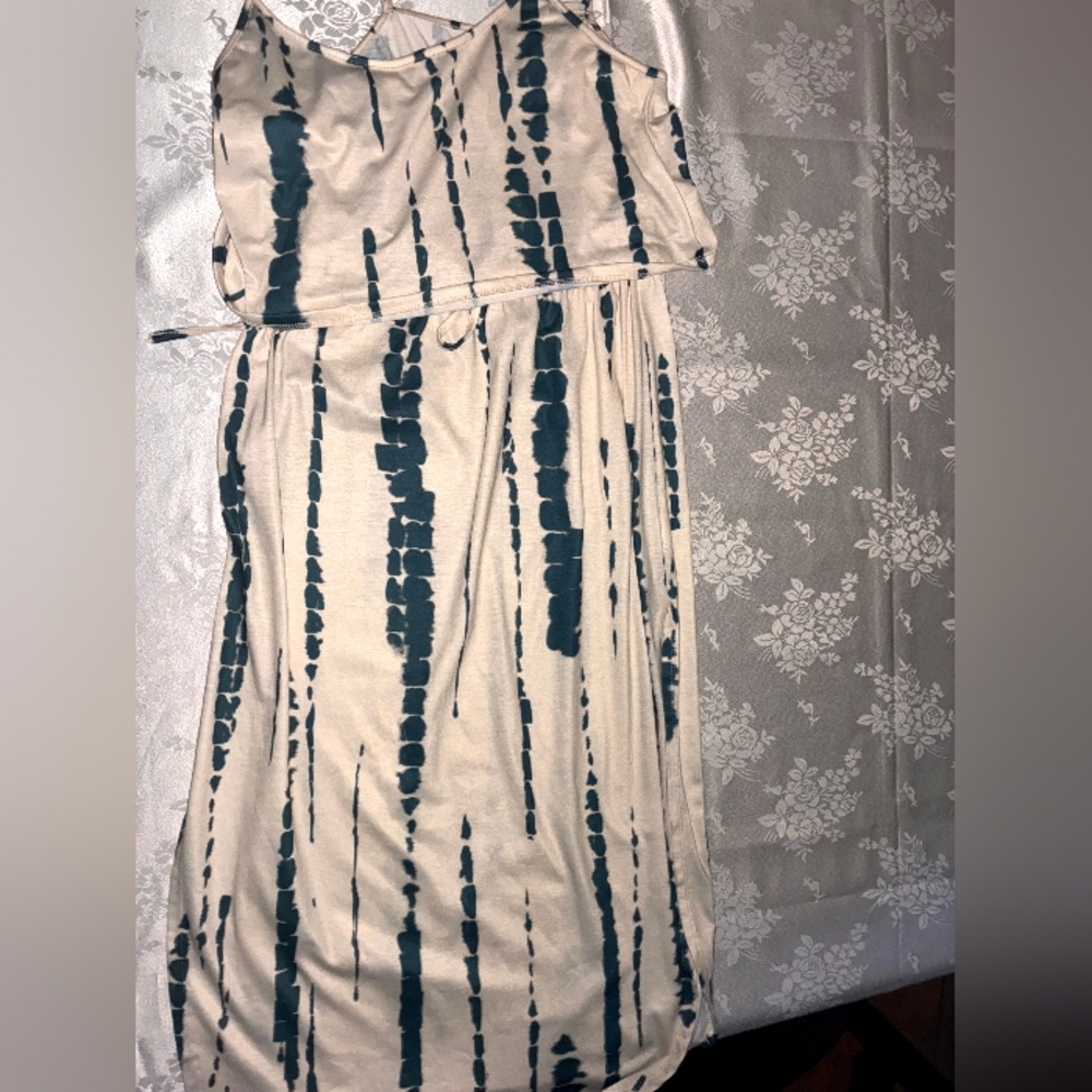 Elegant Cream and Blue Tie-Dye Dress